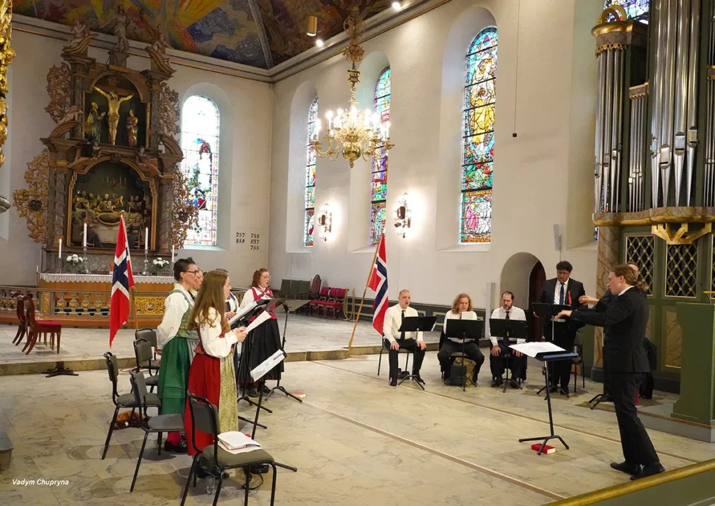 Musicians performing a concert inside the Oslo Domkirke cathedral on National Day in Norway on May 17th 2026