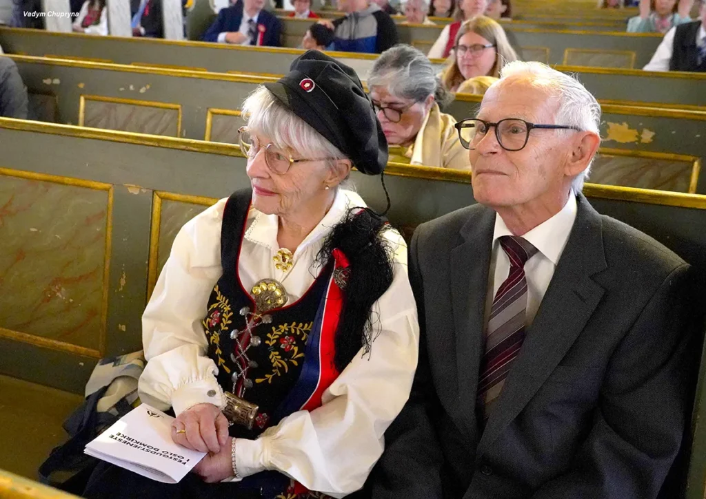 Married couple listening to the church concert inside Oslo Domkirke on May 17th 2026