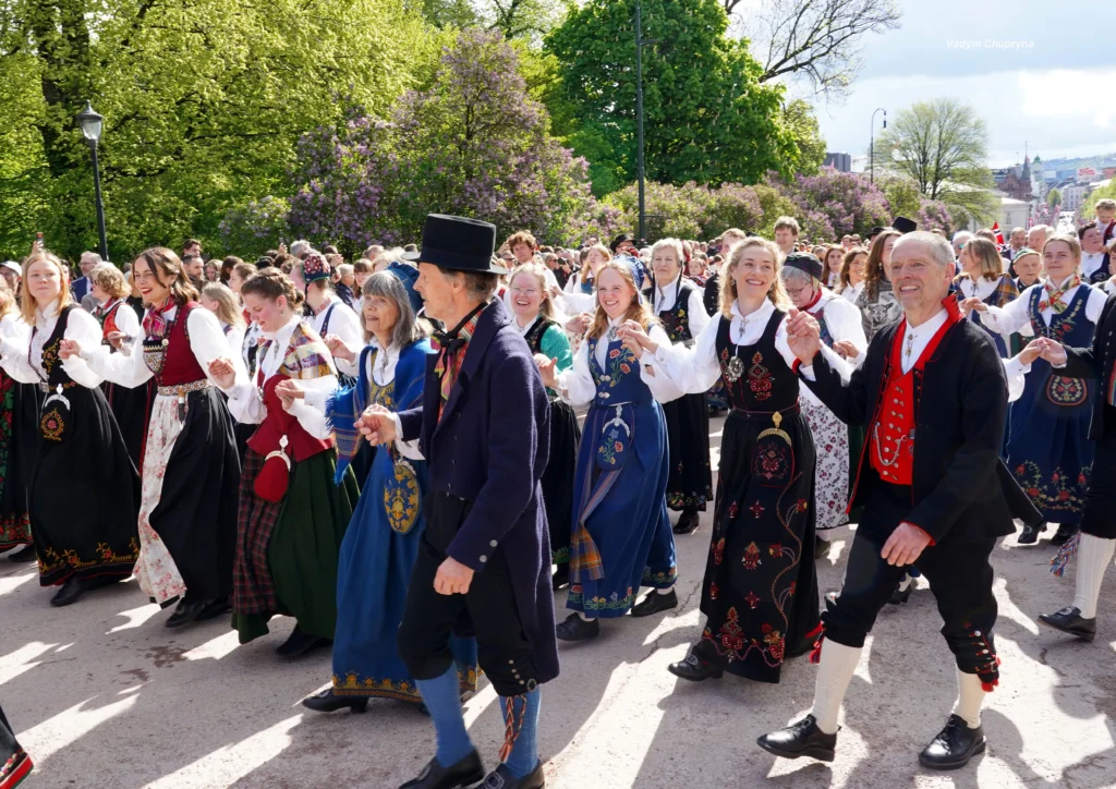 People marching in the festive parade on Constitution Day in Oslo Norway on May 17th 2026