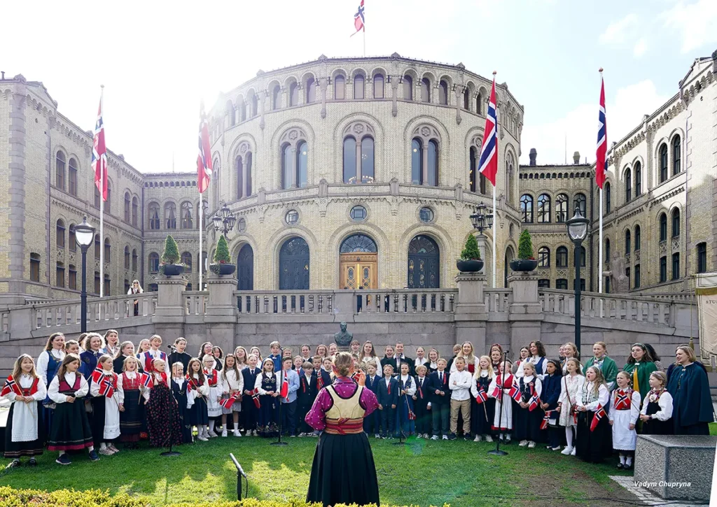 Stortinget children choir performing during National Day in Oslo Norway on May 17th 2026